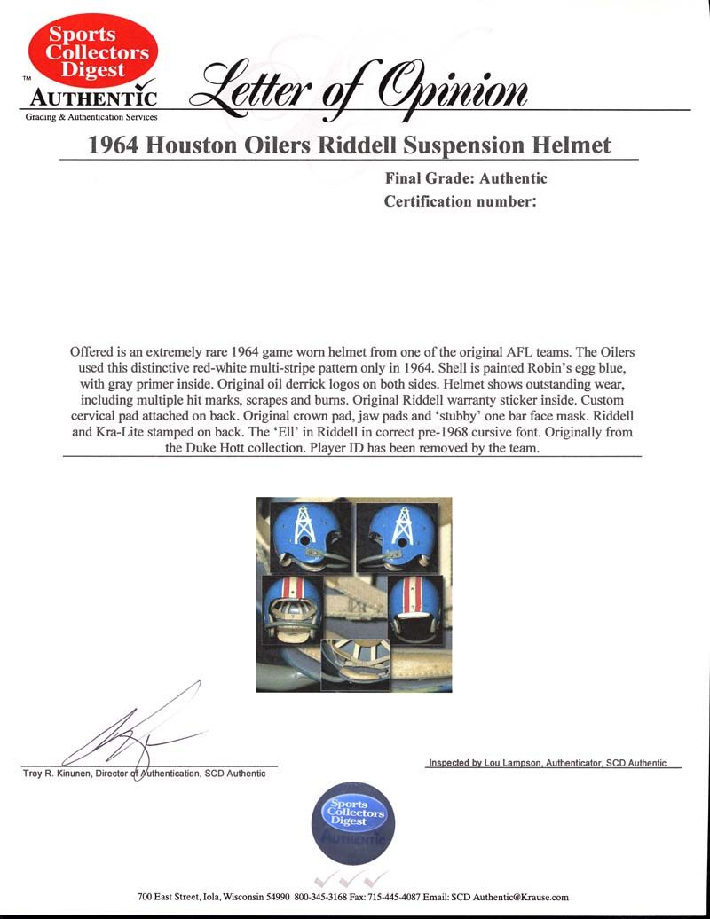 Lot Detail - 1964 Houston Oilers Game-Used Riddell Suspension Helmet