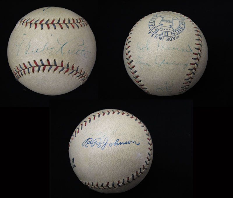 Lot Detail - 1927 Murderers Row Signed Baseball with Ruth, Gehrig, Meusel  & Lazzeri LOA PSA/DNA