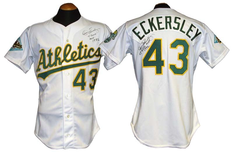 Autographed/Signed DENNIS ECKERSLEY Oakland White Baseball Jersey