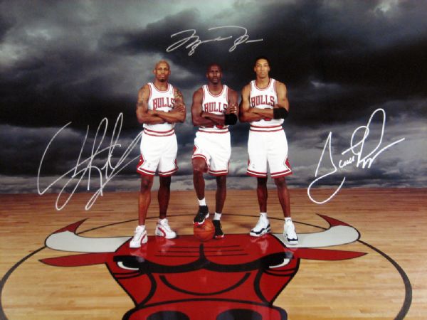 Lot Detail Michael Jordanscottie Pippendennis Rodman Chicago Bulls Autographed Print 