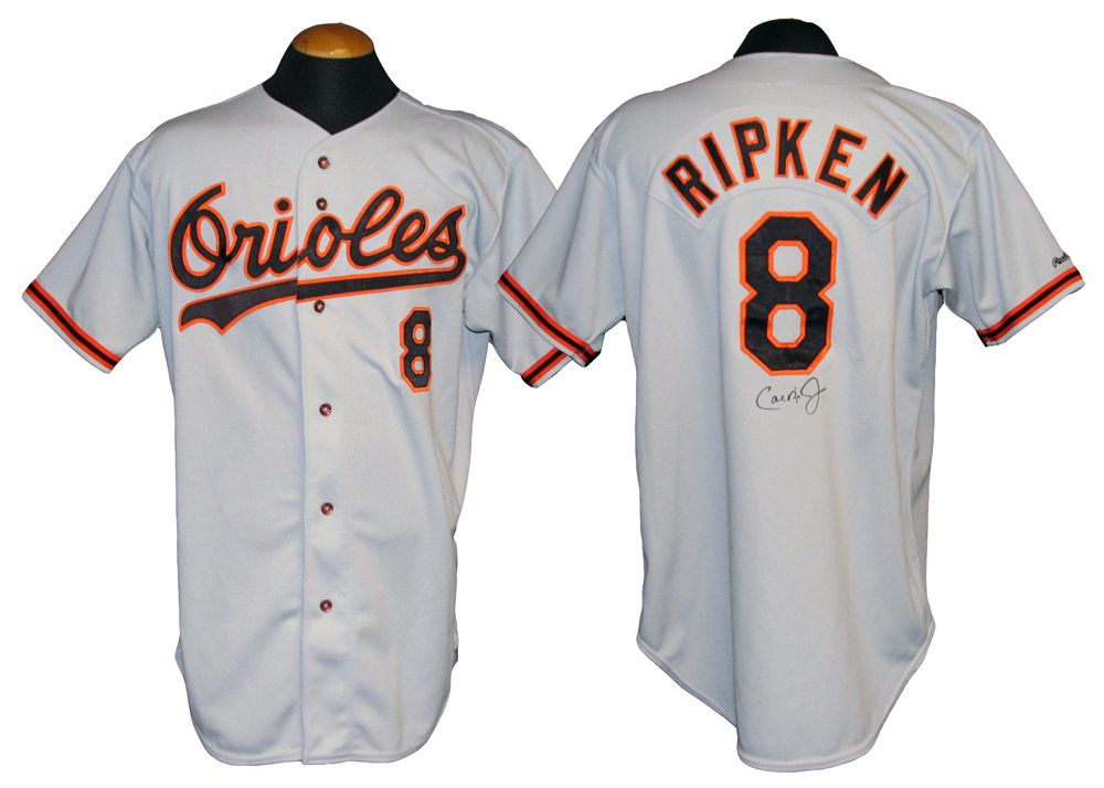 Lot - Cal Ripken, Jr. Signed Orioles Baseball Jersey