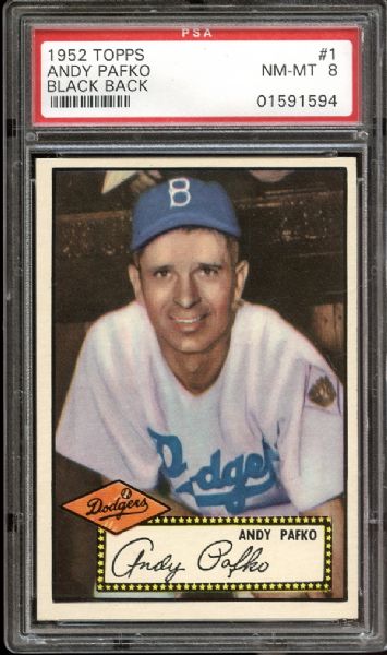 1952 Topps #1 Andy Pafko Black Back PSA 8 NM/MT