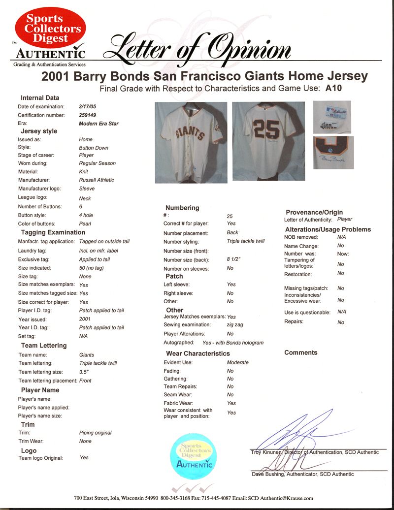 Lot Detail - 2001 Barry Bonds San Francisco Giants Game-Used and
