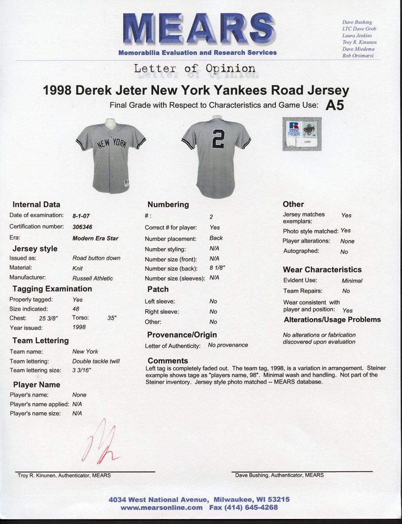 Lot Detail - 1998 Derek Jeter New York Yankees Game-Used Road