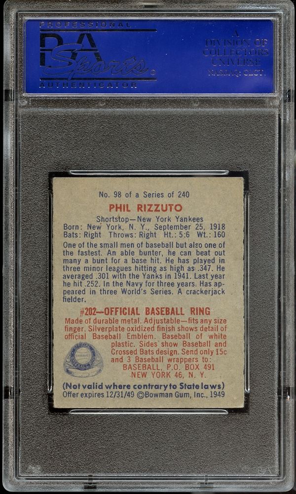 1949 Bowman Phil Rizzuto No Name On Front