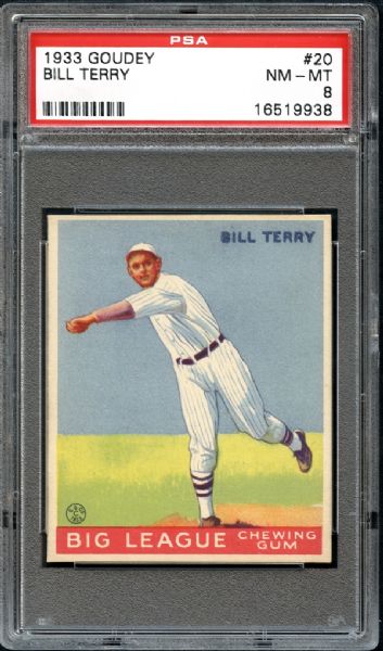 1933 Goudey #20 Bill Terry PSA 8 NM/MT