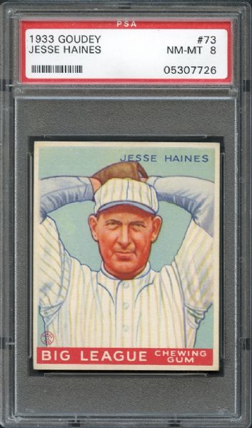 1933 Goudey #73 Jesse Haines PSA 8 NM/MT