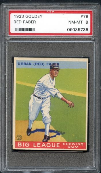 1933 Goudey #79 Red Faber PSA 8 NM/MT