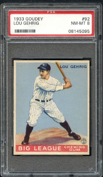 1933 Goudey #92 Lou Gehrig PSA 8 NM/MT