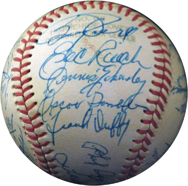 1975 Cleveland Indians Team-Signed Baseball with (25) Signatures Including First Black Manager F. Robinson and rookie year Eckersley