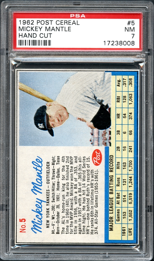 1962 Post Cereal Mickey Mantle (Hand Cut)