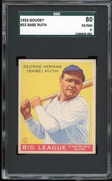 1933 Goudey #53 Babe Ruth SGC 80 EX/NM 6