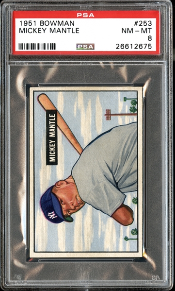 Exceptional 1951 Bowman #253 Mickey Mantle PSA 8 NM/MT Appears As A MINT Example, The Finest NM/MT 8 In The Hobby