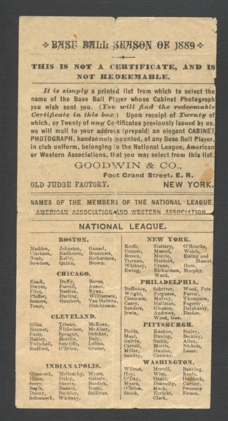 1887-89 N173 Old Judge Cabinet Card N172 Checklist 