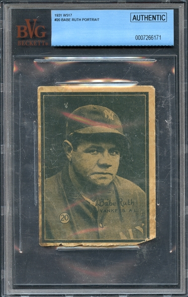 1931 W517 #20 Babe Ruth Portrait BVG Authentic