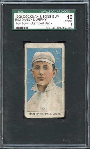 1909 E92 Danny Murphy with Toy Town stamp SGC 10 POOR 1