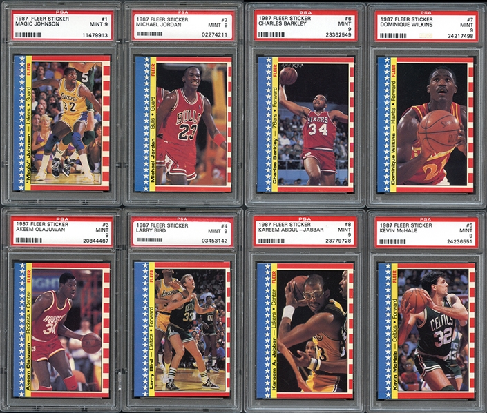 1987-88 Fleer Basketball Sticker Set All PSA MINT 9 with Jordan