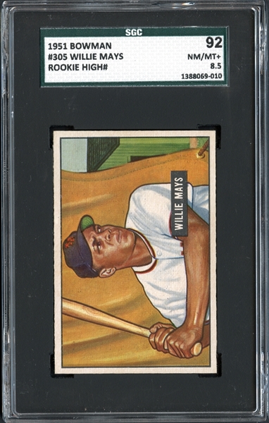1951 Bowman #305 Willie Mays SGC 92 NM/MT+ 8.5
