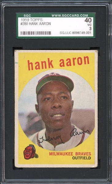 1959 Topps #380 Hank Aaron SGC 40 VG 3