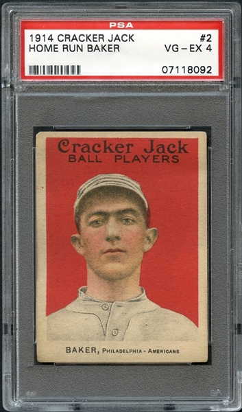1914 Cracker Jack #2 Home Run Baker PSA 4 VG/EX
