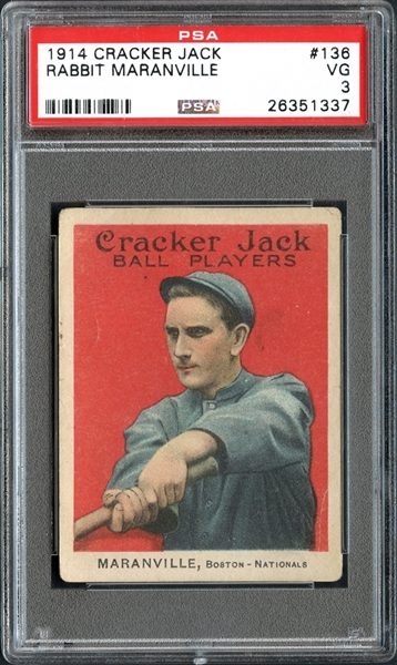 1914 Cracker Jack #136 Rabbit Maranville PSA 3 VG
