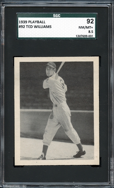 1939 Play Ball #92 Ted Williams SGC 92 NM/MT+ 8.5
