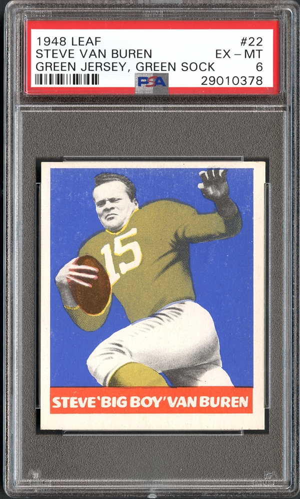 Lot Detail - 1948 Leaf #22 Steve Van Buren Green Jersey, Green Sock PSA 6  EX/MT