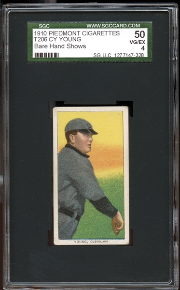 1909-11 T206 Piedmont 350/25 Cy Young Bare Hand Shows SGC 50 VG/EX 4