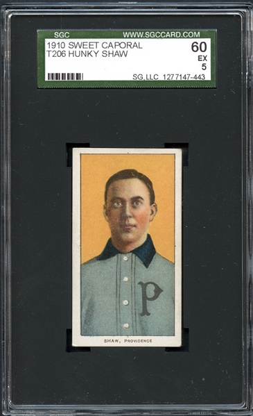 1909-11 T206 Sweet Caporal 350/30 Hunky Shaw SGC 60 EX 5