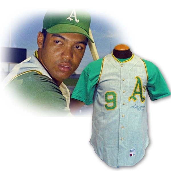 1969-70 Reggie Jackson Oakland As Game Worn Green Mist Vest Style Flannel Jersey MEARS 8.5