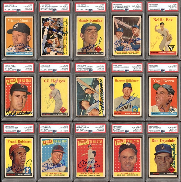 1958 Topps Baseball Autographed Near-Complete Set of (442/494) All PSA/DNA Encapsulated