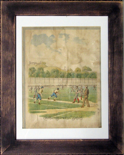 1887 Our National Game "Caught Between Bases" Lithograph