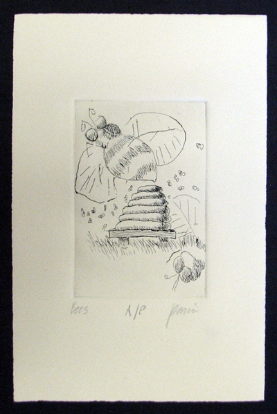 Jerry Garcia Signed "Bees" Plate Etching Artists Proof (J. Garcia c. 1991)