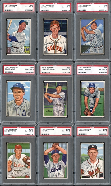 1952 Bowman High Grade Group of (24) Cards All Graded PSA 8 NM/MT