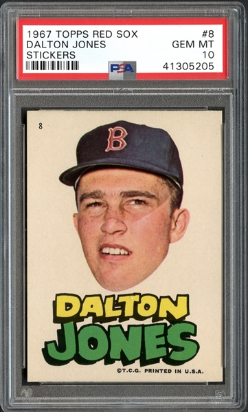 1967 Topps Red Sox #8 Dalton Jones Stickers PSA 10 GEM MINT