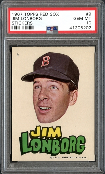 1967 Topps Red Sox #9 Jim Lonborg Stickers PSA 10 GEM MINT