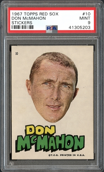 1967 Topps Red Sox Don McMahon Stickers PSA 9 MINT