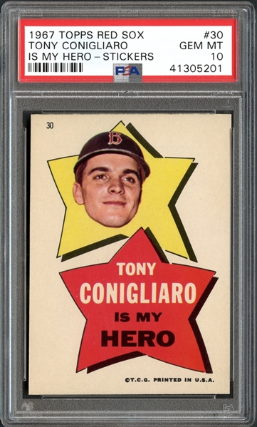 1967 Topps Red Sox #30 Tony Conigliaro Stickers PSA 10 GEM MINT