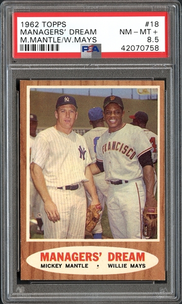 1962 Topps #18 Managers Dream Mantle/Mays PSA 8.5 NM/MT+