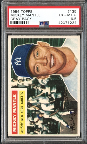 1956 Topps #135 Mickey Mantle Gray Back PSA 6.5 EX/MT+