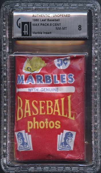 1960 Leaf Baseball Unopened Wax Pack 5-Cent GAI 8 NM/MT