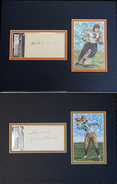 Group of (2) Signed Index Cards of Nagurski and Nevers PSA/DNA with Goal Line Art