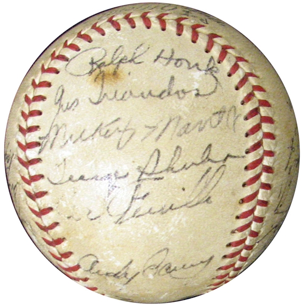 1953 World Series Dodgers/Yankees/Connie Mack Multi-Signed ONL (Giles) Game-Used Ball with (20) Signatures Featuring Mantle
