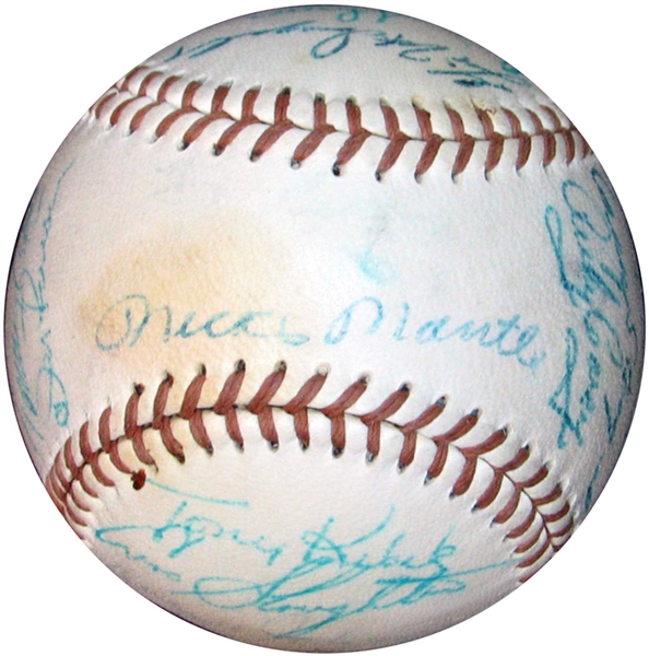 1957 New York Yankees Team-Signed Baseball with (21) Signatures Featuring Mantle