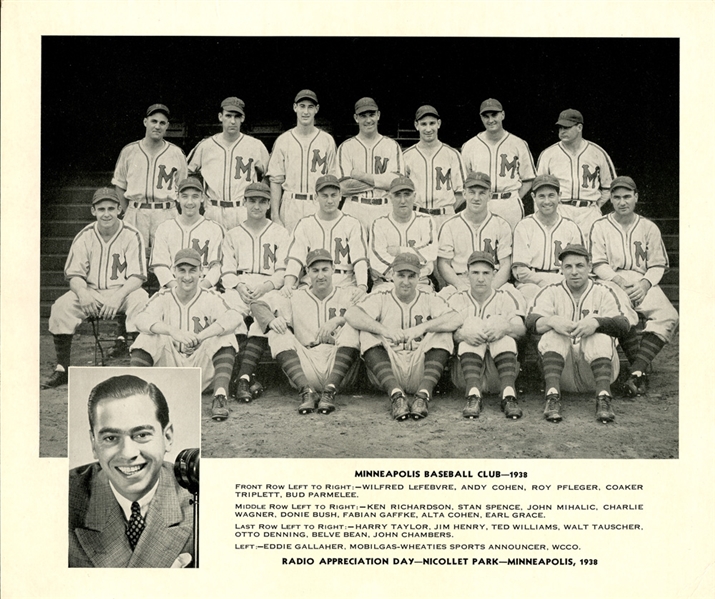 1938 Minneapolis Millers Team Photo Premium with Pre-Rookie Ted Williams