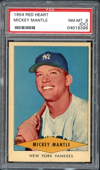 1954 Red Heart Mickey Mantle PSA 8(OC) NM/MT
