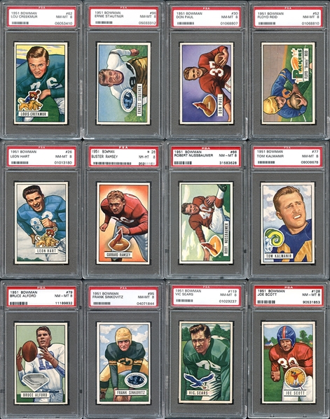 1951 Bowman Football Group of (12) with HOFers All Graded PSA 8 NM/MT