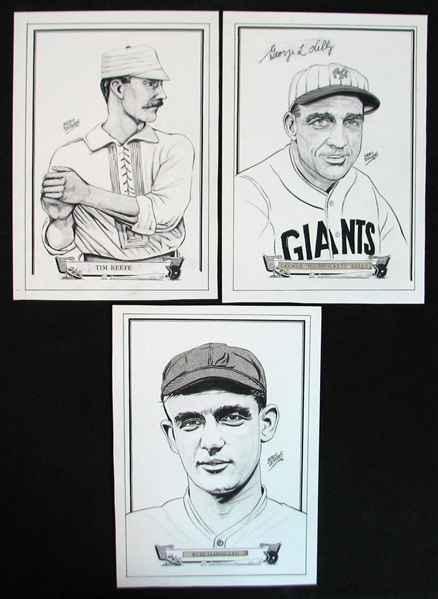 Mario DeMarco Original Baseball Artwork Group of (3) Featuring Callahan Hall of Fame Set Design
