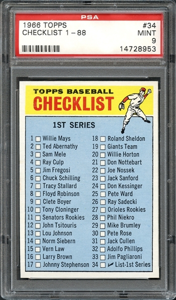 1966 Topps #34 Checklist 1-88 PSA 9 MINT