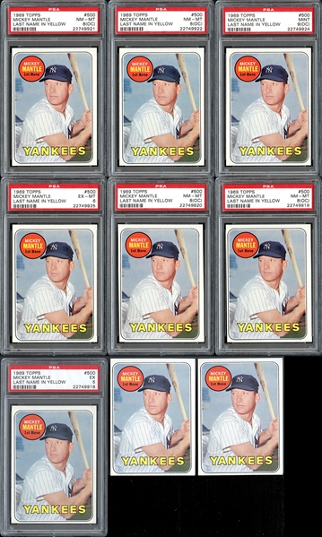 1969 Topps #500 Mickey Mantle Group of (9) Exceptionally High Grade Cards